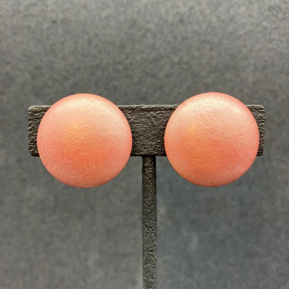 Clip On Earrings Pink Pearl Round Button Domed Barbie Retro Soft Girl Granny